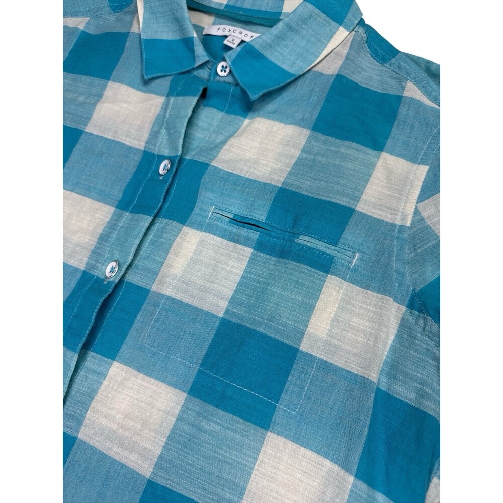 FoxCroft Blue & White Gingham Button Down Shirt‎ Roll Tab Sleeves Size 6 - Picture 2 of 10